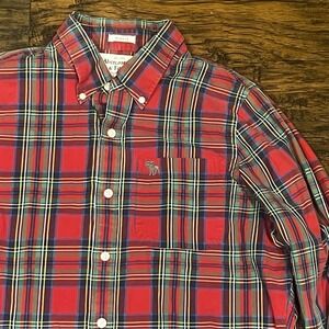 Abercrombie & Fitch Plaid Button Shirt Men Muscle X-Large Red Long Sleeve Pocket